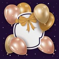 elegant frame with golden bow and balloons helium vector