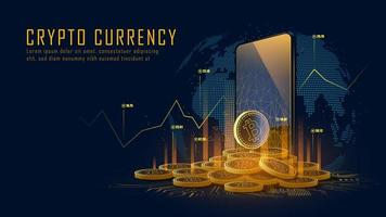 Bitcoin cryptocurrency concept with pile of coins vector