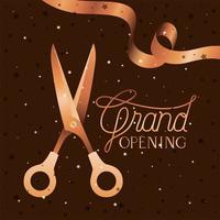 grand opening message with scissors cutting golden tape vector