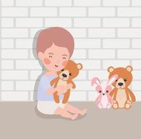 little baby boy with stuffed toys character vector