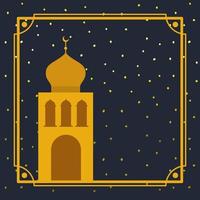 frame with golden mosque building with stars sky vector