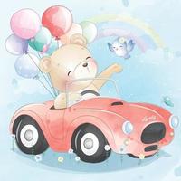Cute bear driving a car illustration vector