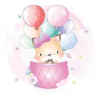 Cute foxy flying in hot air balloon illustration vector