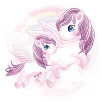Cute unicorn mother and baby illustration