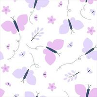 Cute butterflies seamless pattern with floral elements vector