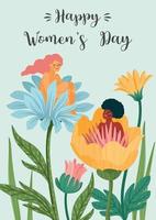 día Internacional de la Mujer. plantilla de vector con mujeres y flores para tarjetas, carteles, folletos y otros usuarios