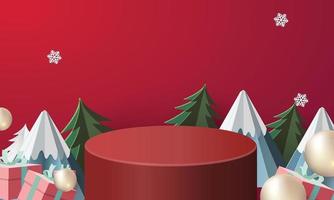 Christmas scene with podiums, mountains, and gifts vector