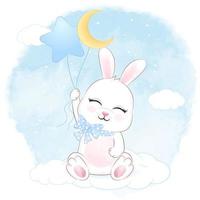Bunny holding and balloons on the cloud vector