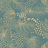 patrón floral transparente con forma abstracta y hojas. Fondo de jardín de follaje con lunares. Fondo de hoja de palma dibujada línea artística en papel tapiz decorativo de estilo retro vector