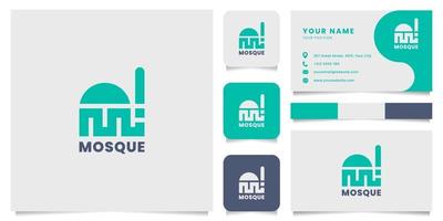 Logotipo de mezquita geométrica simple y minimalista con plantilla de tarjeta de visita vector