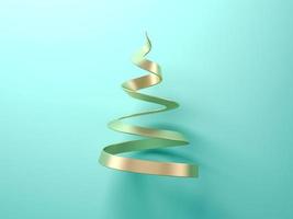 Gold abstract Christmas tree on a blue background in 3D rendering photo