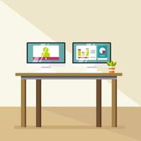 Vector illustration of two monitors and work desk