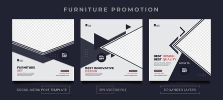 Set of Editable Furniture Promotion Social Media Post templates. vector