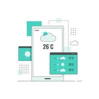 Flat line design concept of weather forecast concept vector