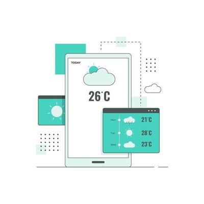 Flat line design concept of weather forecast concept