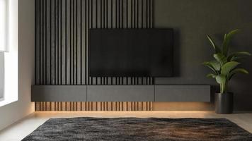Interior minimalista negro de una casa moderna en representación 3d