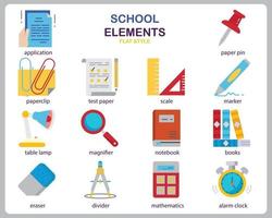 School icon set for website, document, poster design, printing, application. School concept icon flat style. vector