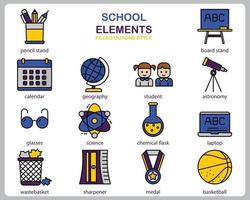 School icon set for website, document, poster design, printing, application. School concept icon filled outline style. vector