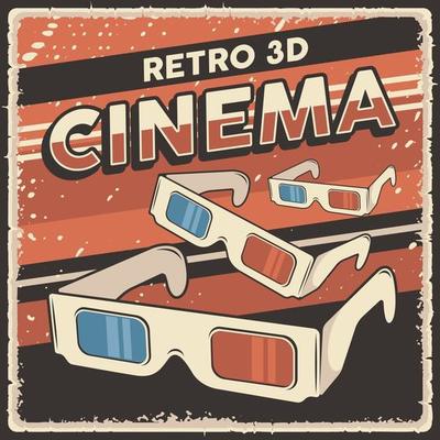 Retro 3D Cinema Glasses Signage Poster