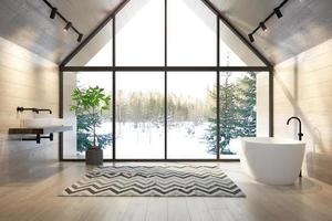 Baño interior de una casa forestal en 3D rendering