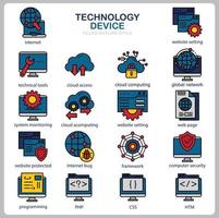 Technology icon set for website, document, poster design, printing, application. Technology Device concept icon filled outline style. vector