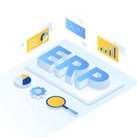 erp planificación de recursos empresariales ilustración estilo isométrico vector