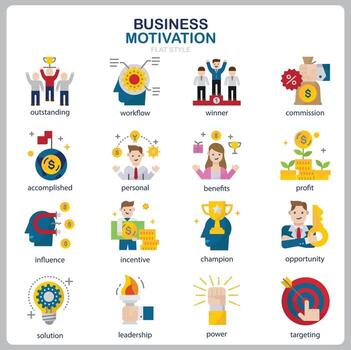 icono de motivación empresarial para sitio web, documento, diseño de carteles, impresión, aplicación. icono de concepto de motivación empresarial estilo plano. vector