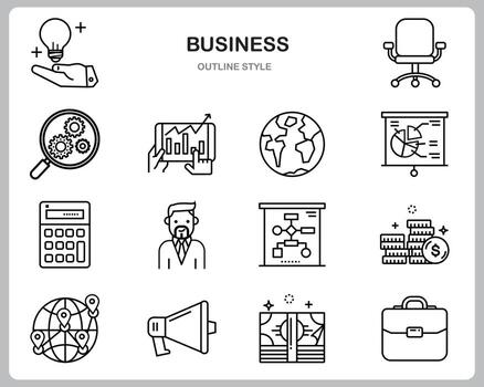 conjunto de iconos de negocios para sitio web, documento, diseño de carteles, impresión, aplicación. estilo de esquema de icono de concepto de negocio. vector