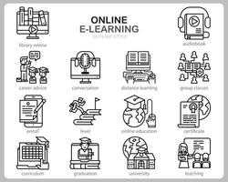 Online Learning icon set for website, document, poster design, printing, application. Online course concept icon outline style. vector