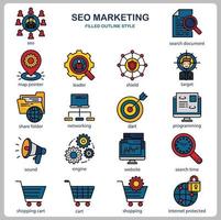 icono de marketing seo para sitio web, documento, diseño de carteles, impresión, aplicación. icono del concepto de marketing de seo lleno de estilo de contorno. vector