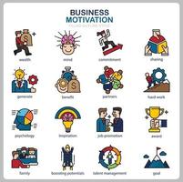 Business Motivation icon set for website, document, poster design, printing, application. Business Motivation concept icon filled outline style. vector