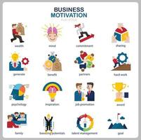 Business Motivation icon set for website, document, poster design, printing, application. Business Motivation concept icon flat style. vector