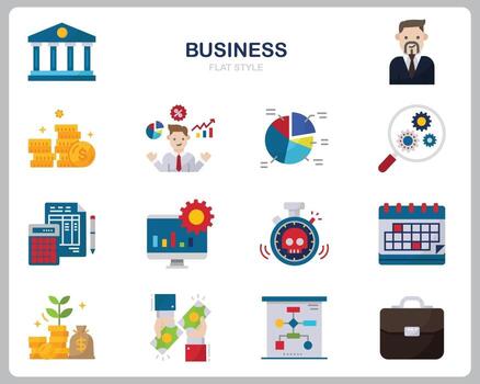 Business icon set for website, document, poster design, printing, application. Business concept icon flat style. vector