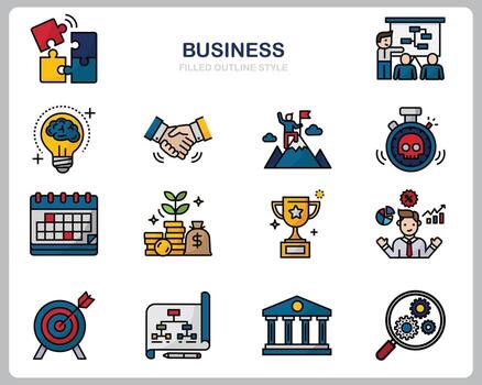 conjunto de iconos de negocios para sitio web, documento, diseño de carteles, impresión, aplicación. icono de concepto de negocio lleno de estilo de contorno. vector