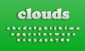 efecto de texto nubes fuente alfabeto vector