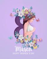 día internacional de la mujer 8 de marzo con marco de flores y hojas vector