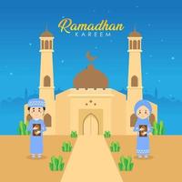 Ramadhan Greeting Background with Character vector