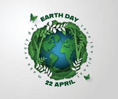 Planet earth surrounded by forest plants and vines, Earth Day concept vector