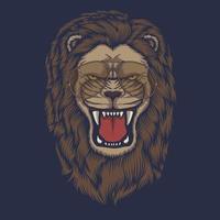 Cabeza de león enojado con ilustración de vector de anteojos