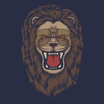 Angry Lion head with eyeglasses vector illustration