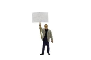 Miniature people of protesters isolated on a white background photo