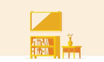 Background illustration of living room with bookshelf vector