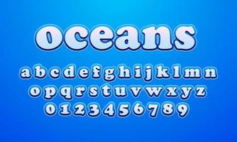 efecto de texto océanos fuente alfabeto vector