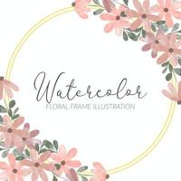 watercolor cute petal flower wreath golden circle vector