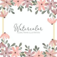 watercolor cute petal flower square border vector