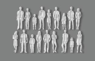 set of various people in paper art style. vector