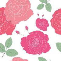 Seamless pattern of red and pink roses with leaves and buds. vector