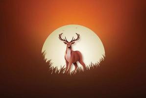 Deer in the field at sunset vector