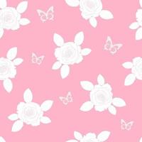Seamless pattern of white roses and butterflies. vector