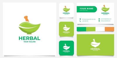 Pestle and Leaf form Mortar Logo with Business Card Template vector